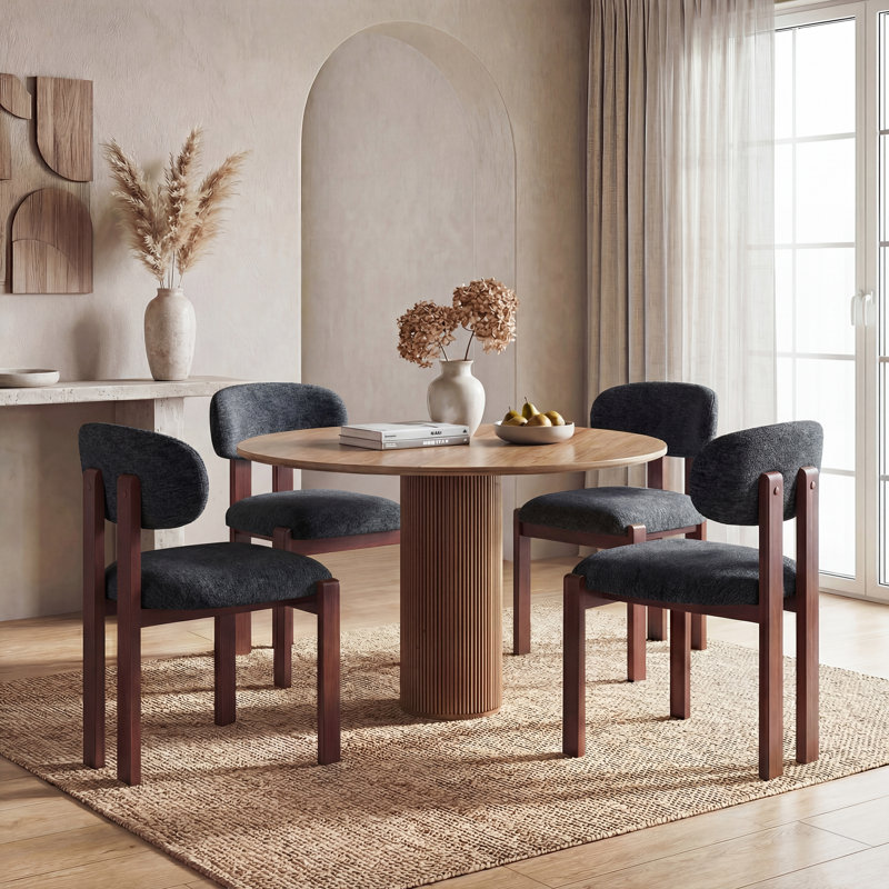 40.5cm H Fabric Upholstered Upholstered Back Side Chair in Beige, Dark Blue, Brown