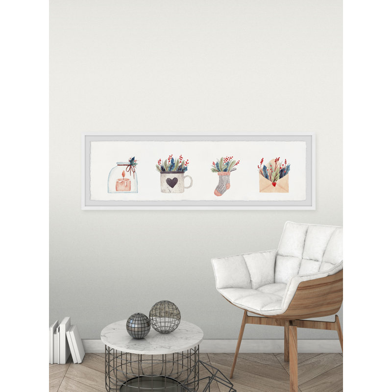 Feathers And Jars - Single Picture Frame Panoramic Painting, 38cm H x 114cm W x 3.81cm D