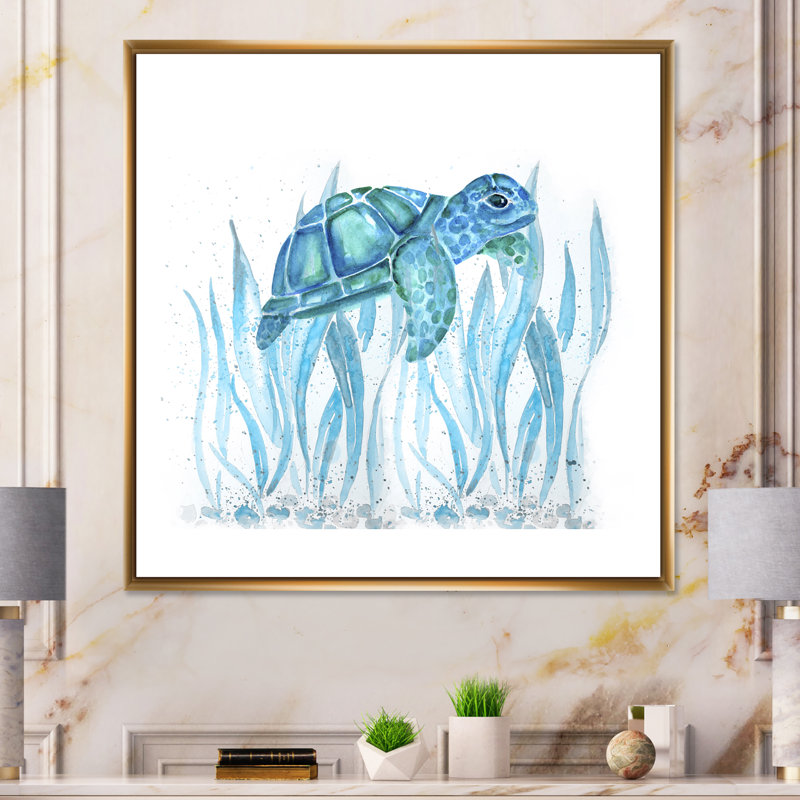 Aquarelle, art de la tortue, H 16 po x l 16 po x P 1 po, Toile encadrée flottante dorée