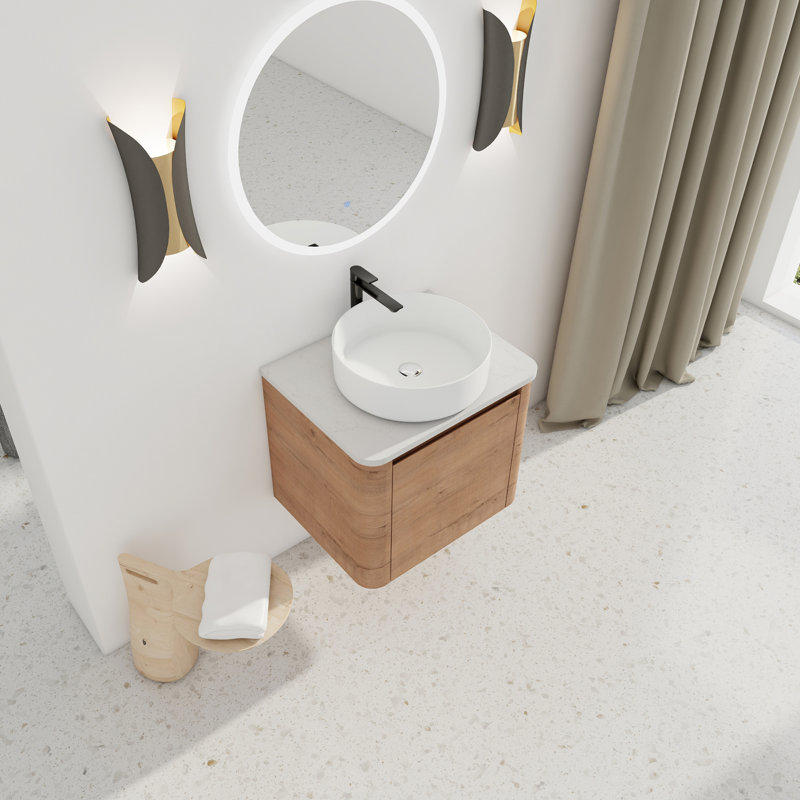 Meuble-lavabo mural moderne avec lavabo d'art en céramique et porte à fermeture en douceur, 24", Blanc