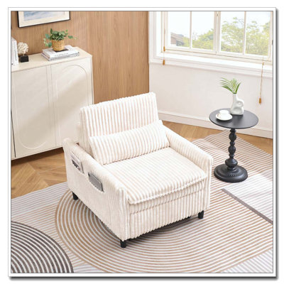 Corduroy Fabirc Fauteuil confortable pour petit appartement Chambre à coucher Balcon Petit canapé-lit Petit canapé avec coussin