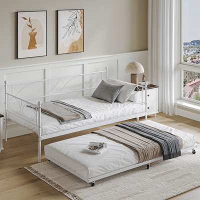 Twin Daybed with with Trundle and Headboard, Day Bed with Trundle Bed Twin, Twin Size Mattress Foundation with Steel Slat Support for Kids Teens Adult by Charlton Home