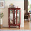 Vitrine Curio avec 2 portes en verre trempé, dossier en miroir, tablettes réglables, éclairage | Style rétro, anti-basculement | Cerise | Panneau de fibres à densité moyenne + verre
