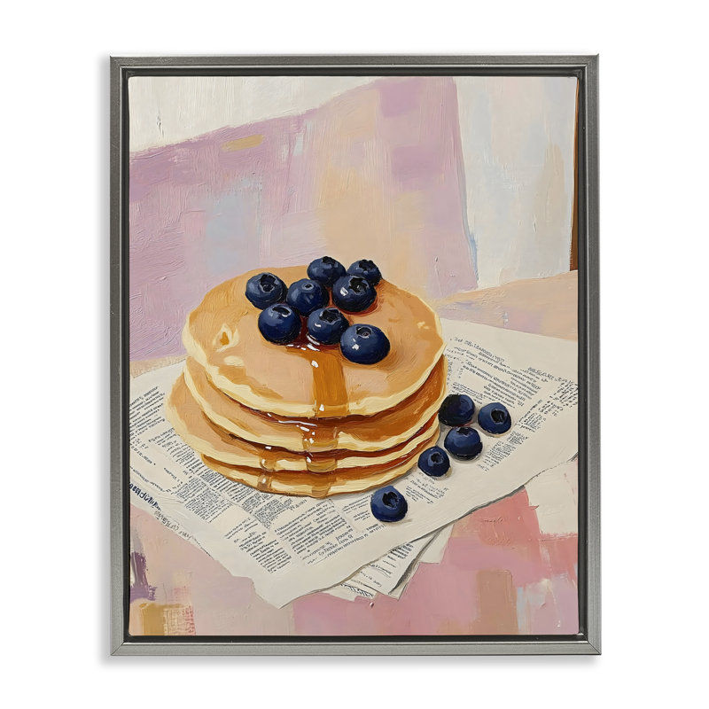 Crêpes aux bleuets avec cadre flottant sirop, design par The Prints Vibe, 31 x 25, Luster Gray Floater Framed