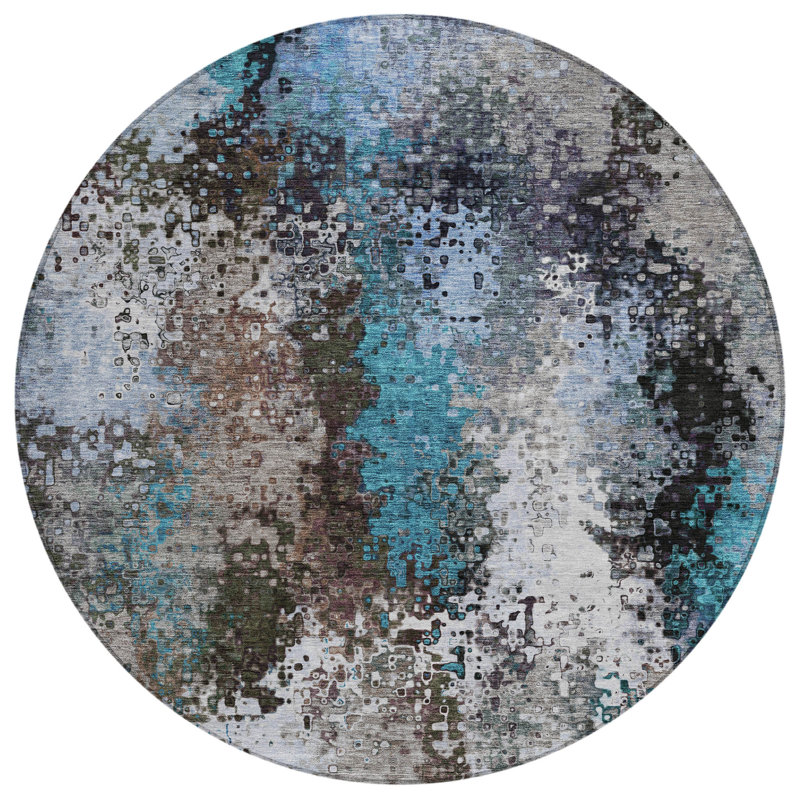 Machine Washable Indoor/Outdoor Layton ACN2242 Abstract Rug, Round 8'