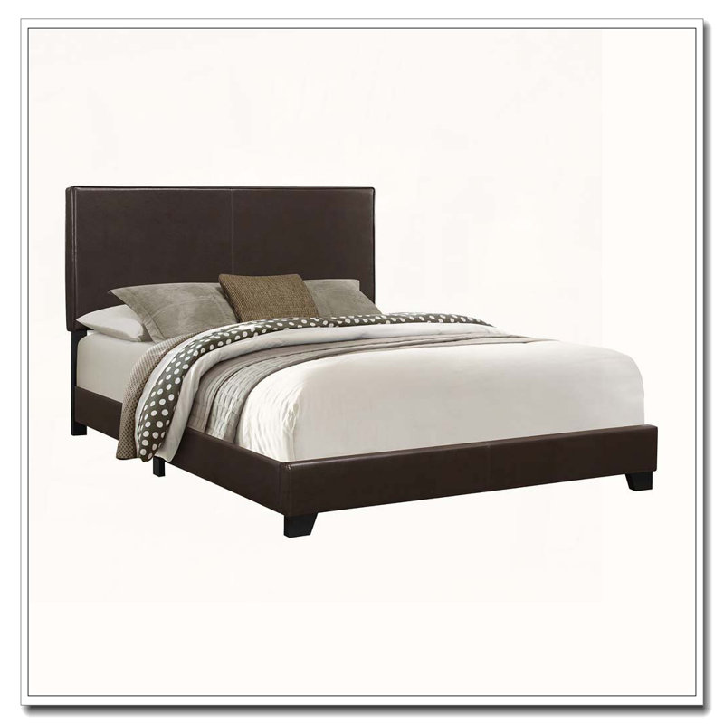 Lit plateforme tapissier en similicuir, Brun, Grand