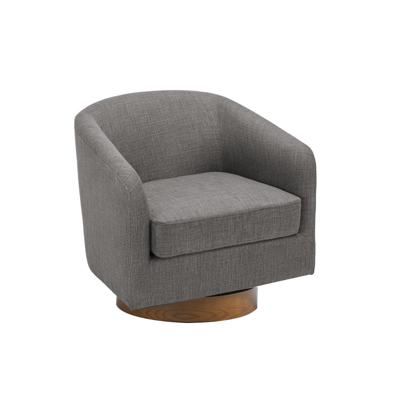 72Cm Wide Swivel Barrel Chair, Grey Linen Blend