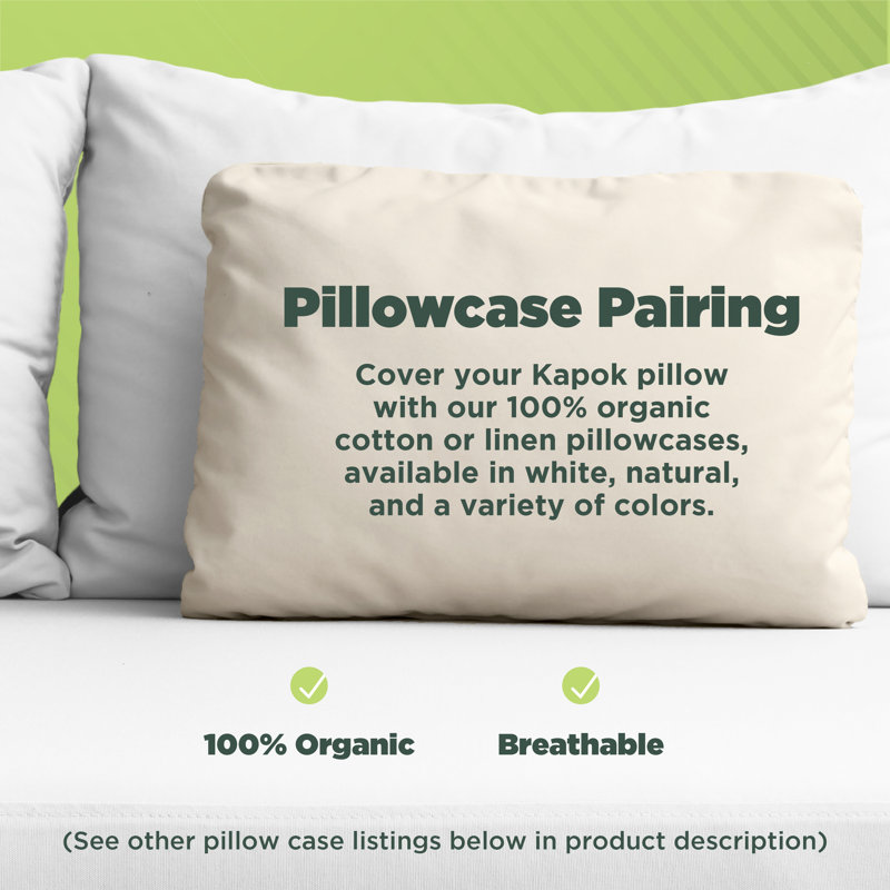 Kapok Bed Pillow - Organic Cotton Fabric and Fill Soft Pillow for Sleeping, King: 20" x 36"
