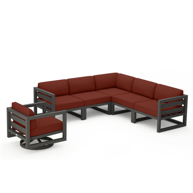 Avion 6 Piece Sectional Set With Swivel, Canvas Charcoal Sunbrella® Canvas, Slate