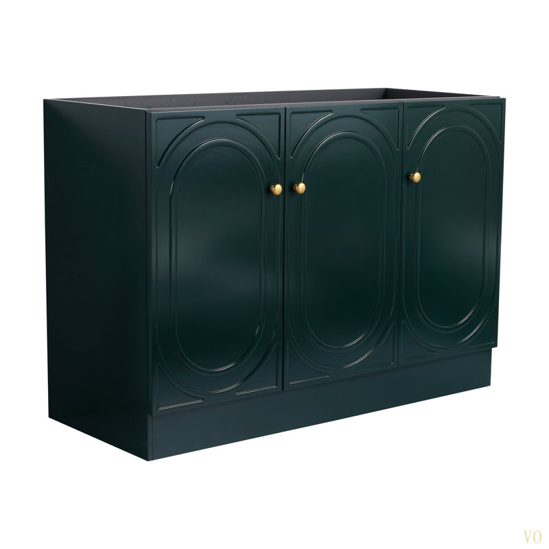 Meuble-lavabo autoportant 48 po avec 3 portes à fermeture en douceur (emballage KD) - Lavabo non compris, Vert foncé, Doré