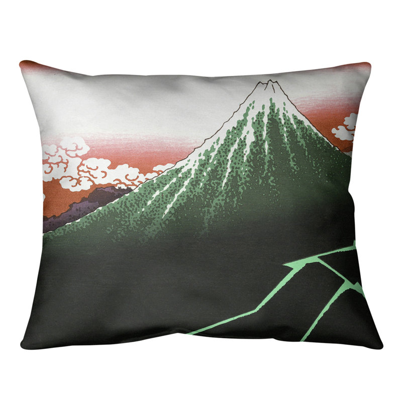 Coussin lombaire katsushika hokusai, au-dessous du summit, 20 po x 14 po, Vert / Rouge, Duvet synthétique