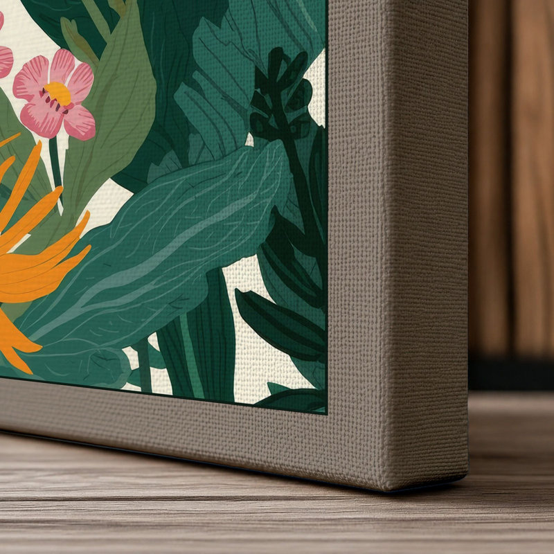 Tropical Garden Dense Botanical - Wrapped Canvas, 30x20 - 76.2 x 50.8 cm, Taupe Border
