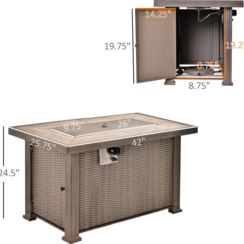 Table d'appoint pour foyer 50 000 42 po, - Nuance effet, plateau de table en céramique, base en acier, couvercle, pierres de lave, - couvercle,, foyer au propane gris flamme, finition, flamme