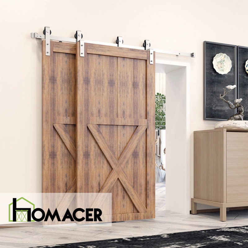 Brushed Nickel Classic Design Single Track Bypass Two Door Hardware Kit( Door Not Included), 72 in