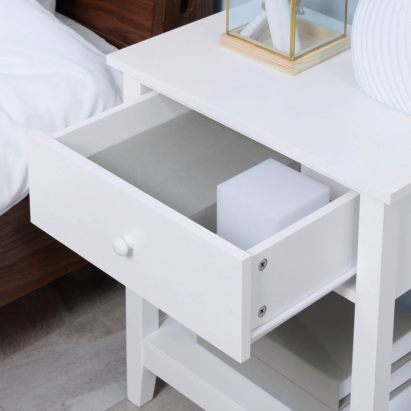 Table de bout, table d'appoint à 2 niveaux avec tiroir et tablette de rangement, table d'appoint moderne, Blanc
