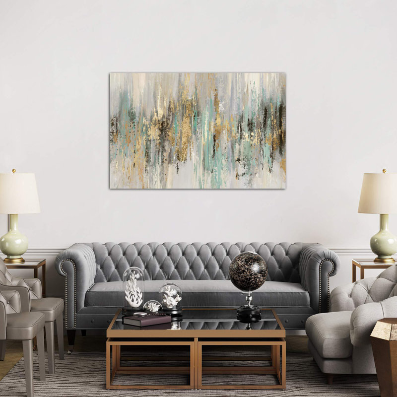 «Dripping Gold I» par Tom Reeves - reproduction imprimée, H 40 po x l 60 po, Toile tendue, Sans cadre