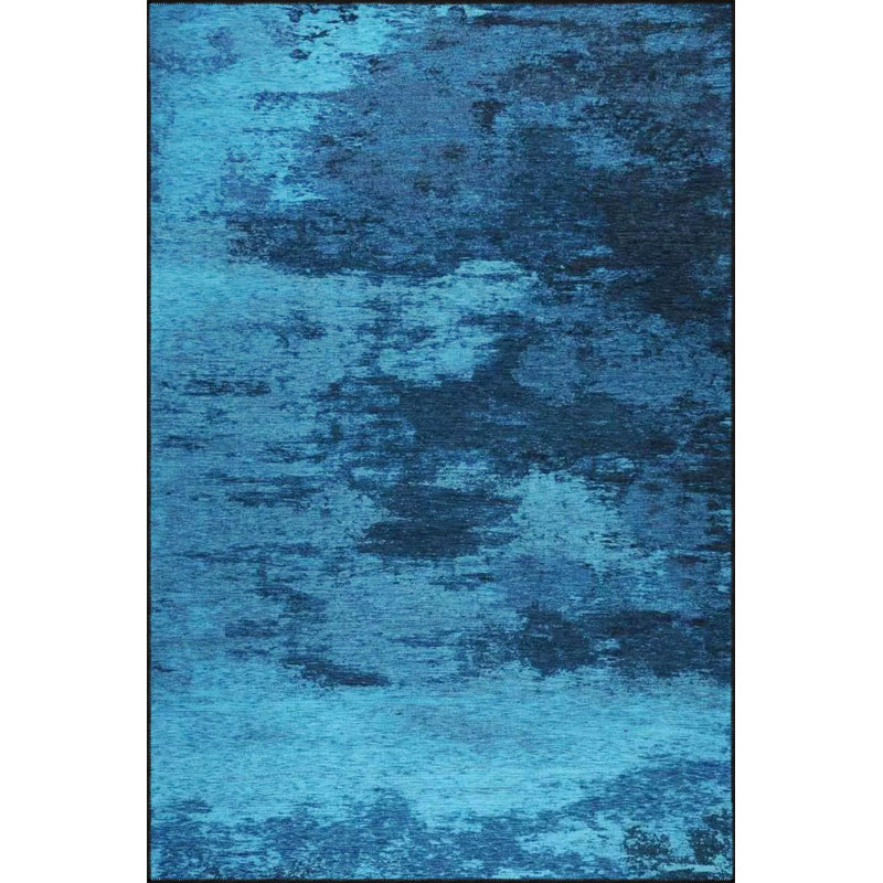 Tapis décoratif bleu à motif lavable à la machine, Sous-tapis carré 3 pi 3 po inclus