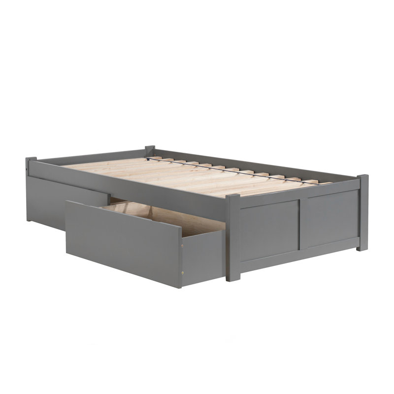 Avdain Platform Storage Bed, King, Gray, Solid Wood