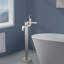 Topcraft Single Handle Floor Mounted Freestanding Tub Faucet with Handheld Shower, Brushed Nickel-69763906