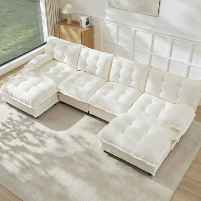 Canapé modulaire en U modulaire en U, chenille à 4 places avec 2 repose-pieds pour chambre à coucher et appartement, beige, sièges en mousse haute densité, assise détendue, sièges, repose-pieds profonds amovibles, moderne