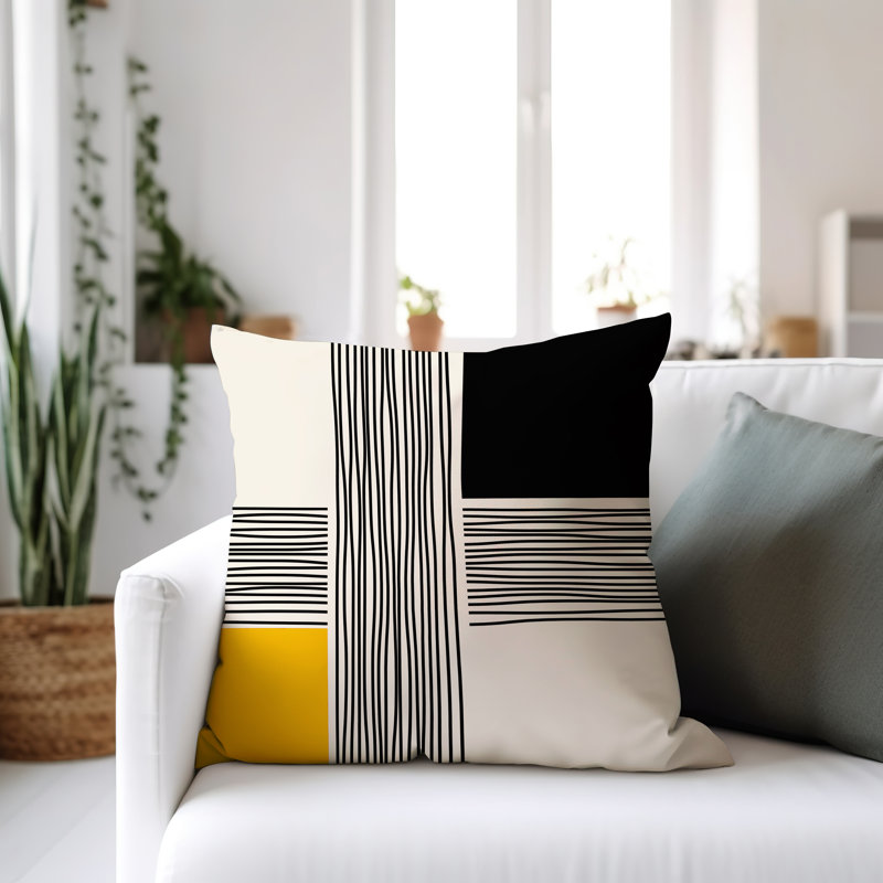 Cassie Abstract Outdoor Reversible Throw Pillow, 19"H x 19"W, Yellow/Cream/Black