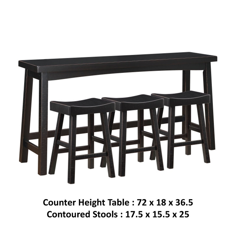 Casy 4Pc Bar Height Table Set, 3 Contour Stools, Black/Black