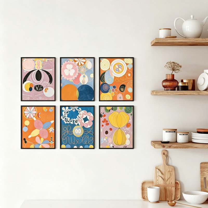 Ensemble de 6 décorations murales géométriques colorées abstraites, 8 po x 10 po, noir, pour studio et bureau
