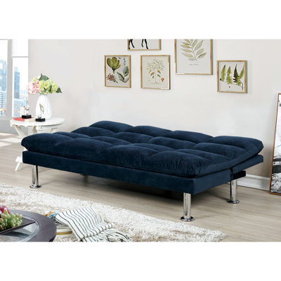 Contemporary Navy Microfiber 2 - Seat Futon Converting To Bed, Made, Extra Support Leg, Inviting 70 Lb Weight