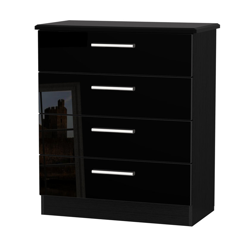 Yvette 4 Piece Bedroom Set, Black / Black