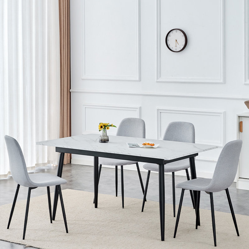 Modern 59"-75" Kitchen Table Set with Sturdy Metal Frame,Perfect for Home Kitchen,Space Saving, 5, Gray