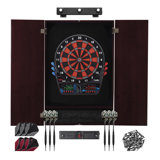 Viper Orion Electronic Dartboard, Metropolitan Mahogany Cabinet, Throw Line Light, Dartboard Lights, Black Magic Soft Tip Darts, And Spare Tips And Flights