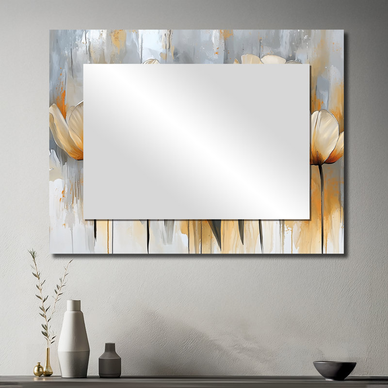 Winter Hues Tulips Field Horizon II - Floral Mirror Wall Decor - Printed On Metal, 30" x 40"