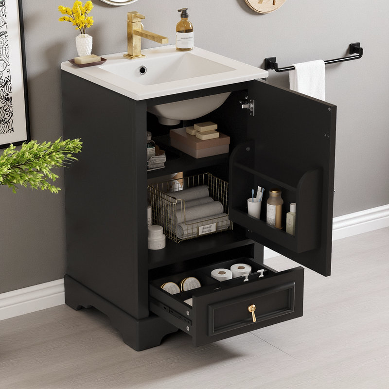 Meuble-lavabo compact 20 po avec rangement intelligent, Noir