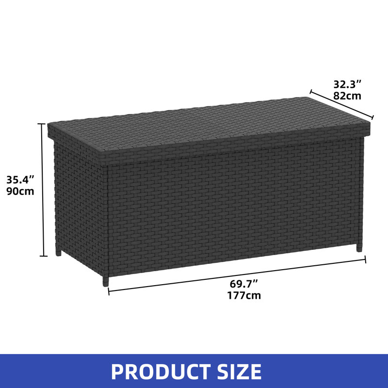 Balconera Water Resistant Wicker Deck Box, Black, 35.4" H x 69.7" W x 32.3" D