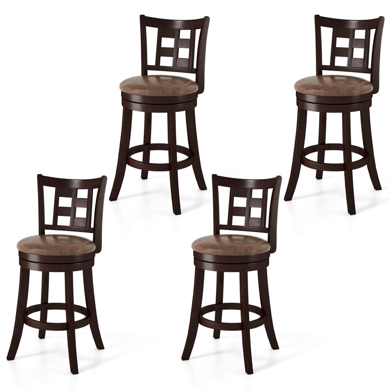 Set Of Bar Stools Swivel Bar Chairs With Footrest, Lattice Backrest,  Counter Stool (26” Seat Height), 4