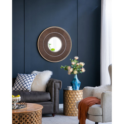 Miroir rond en bois avec cadre en fer doré pour la décoration intérieure, miroir de réflexion de mur de salle de bain et de hall d'entrée de 31,5 po x 1,2 po x 31,5 po, améliorant l'espace de vie