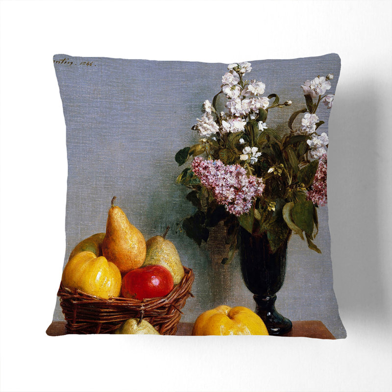 Still Life Fruit With Flowers Vol.5 Square Throw Cushion, Black, 55cm H x 55cm W x 20cm D