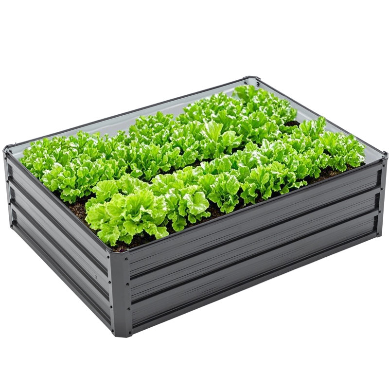 Lit de jardin surélevé noir en acier galvanisé de 4 po x 3 pi x 1 pi, jardinière avec des coins optimisés pour la plantation dans plusieurs environnements extérieurs, lit 4 pi x 3 pi x 1 pi, une variété d'espaces de plantes
