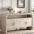 4-door Elegant Console Table With Natural Embossed Texture, Curved Edge And Metal Handles-1867305828