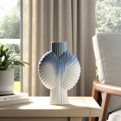 Pottery Earthenware Textured Vase with Tapered Rim and Organic Pattern