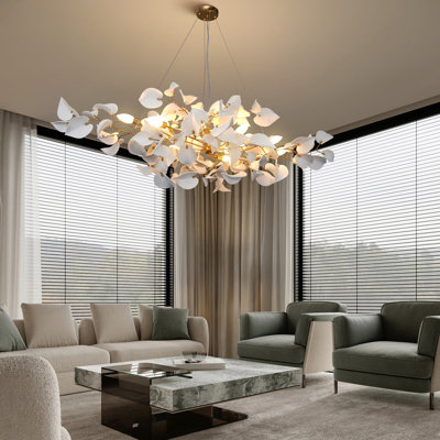 Ceramic Leaf Chandeliers Branch Chandelier Brass Hanging Lights Fixtures For Dining Room Living Room Kitchen Island