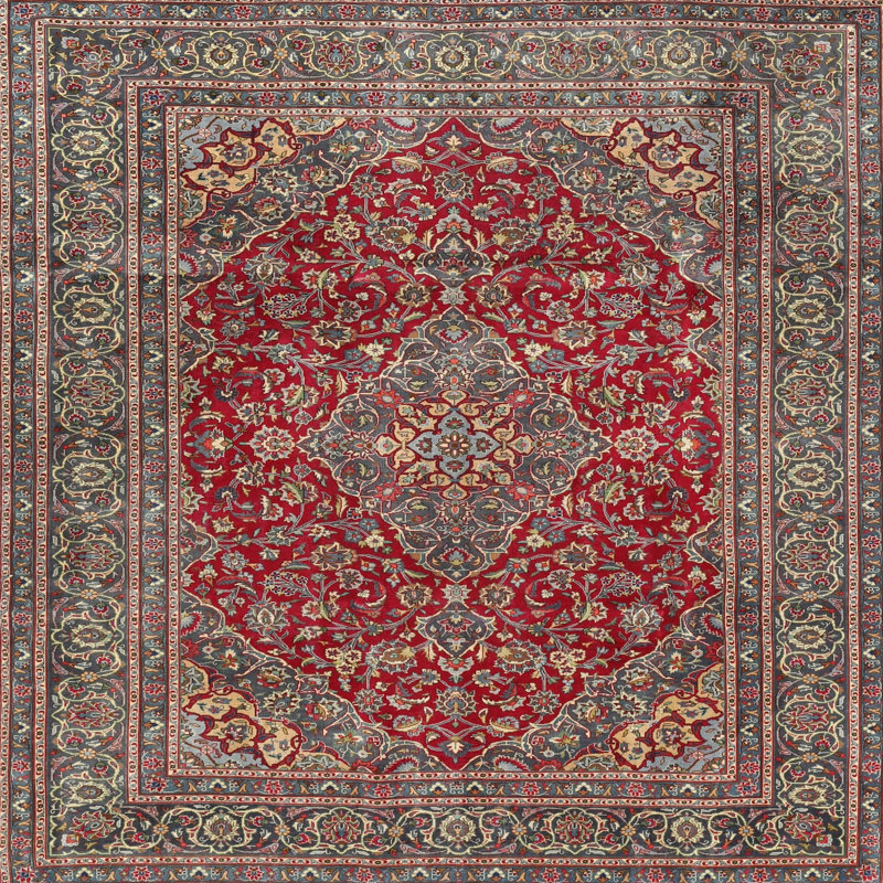 Tapis beige/gris/rouge traditionnel, Carré 3 pi