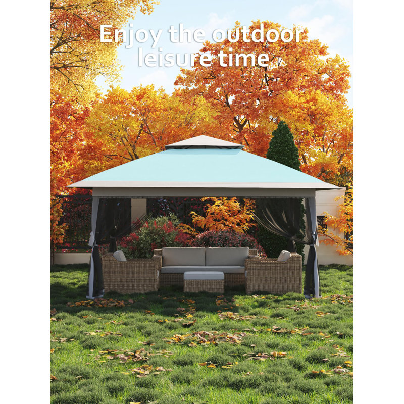 13x13FT Pop-Up Outdoor Gazebo Canopy, Double Vented Roof, Adjustable Height, Portable Pavilion with Mosquito Netting, Mesh Curtains for Backyard, Garden, Lawn, Parties