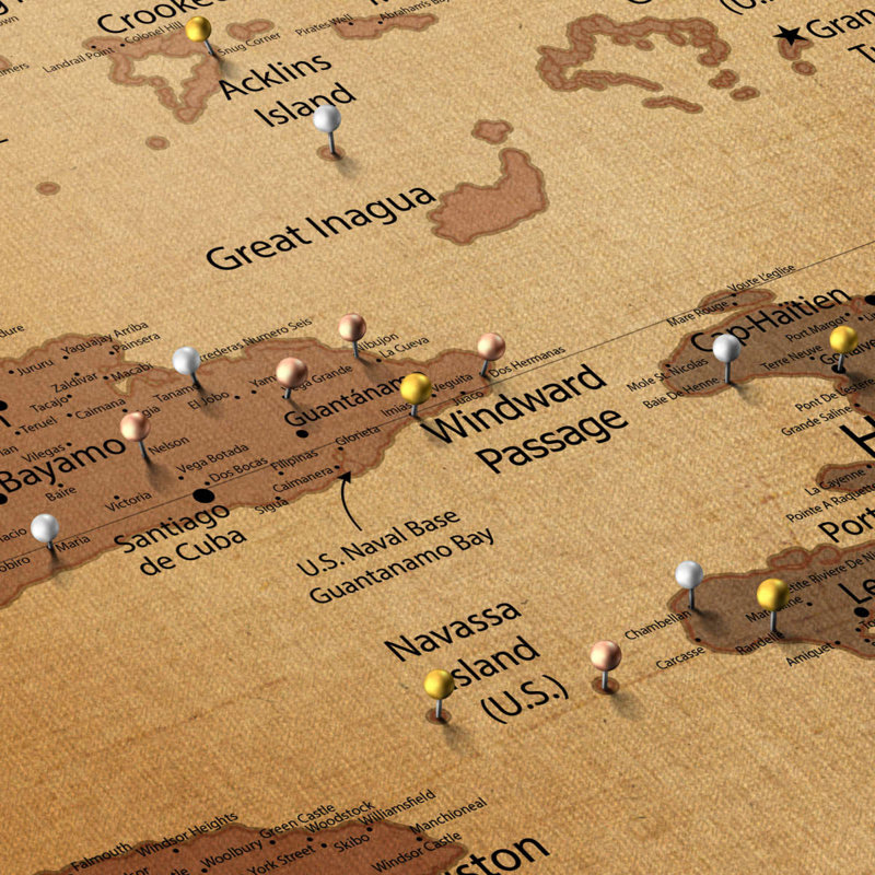 Personalized Old I Push Pin Caribbean Map, 30" H x 45" W, Yes