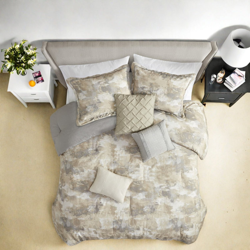 Ensemble de literie luxueux 7 pièces, mélange de coton de style moderne, idéal pour les chambres spacieuses