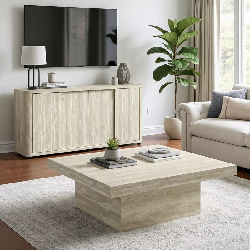 Caomhan 2 Piece Living Room Table Set, Travertine