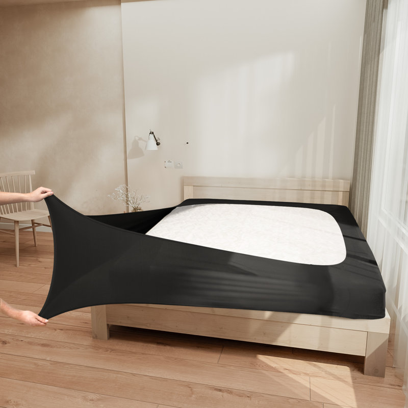 Jersey Knit Stretchy Wrap Around Box Spring Cover, Twin, Black