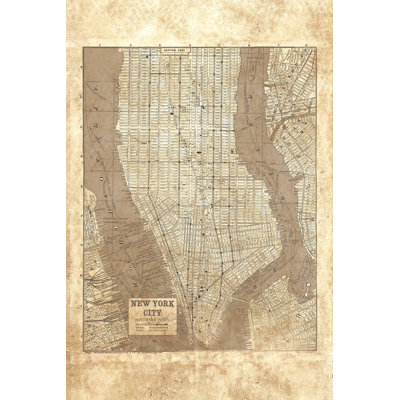 Nyc Map Lines Ivory Distressed 3 - Wrapped Canvas Print