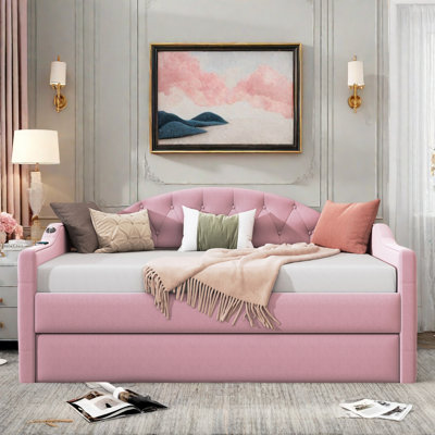 Upholstered Daybed With Fabric And Cloud-shaped Backrest