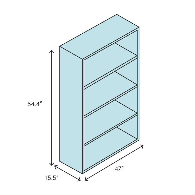 Telma Geometric Display Bookcase with Open Back, Glossy Gray, (4 Shelves) 54.38" H x 47'' W x 15.5" D